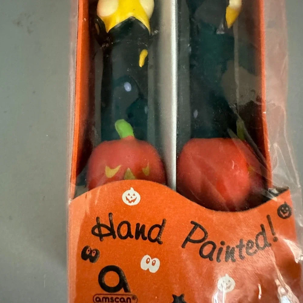 Amscan Halloween Witch Sculptured Candles 10 Inch Hand Painted Vintage Pair